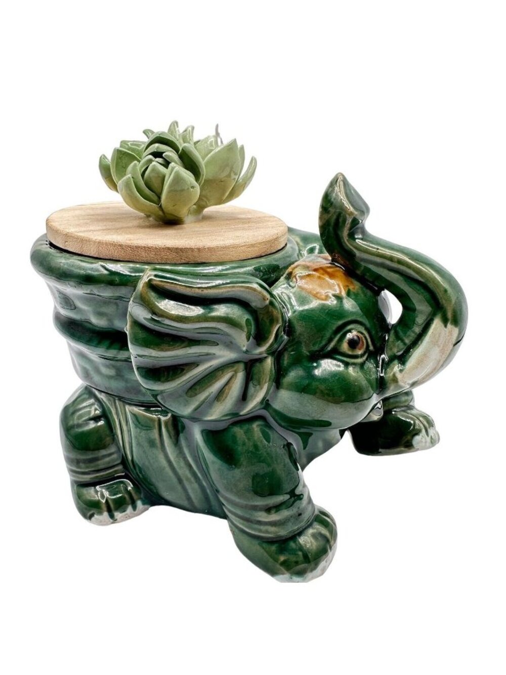 Vintage Green Elephant Planter Ceramic Figural Succulent Pot MCM Decor